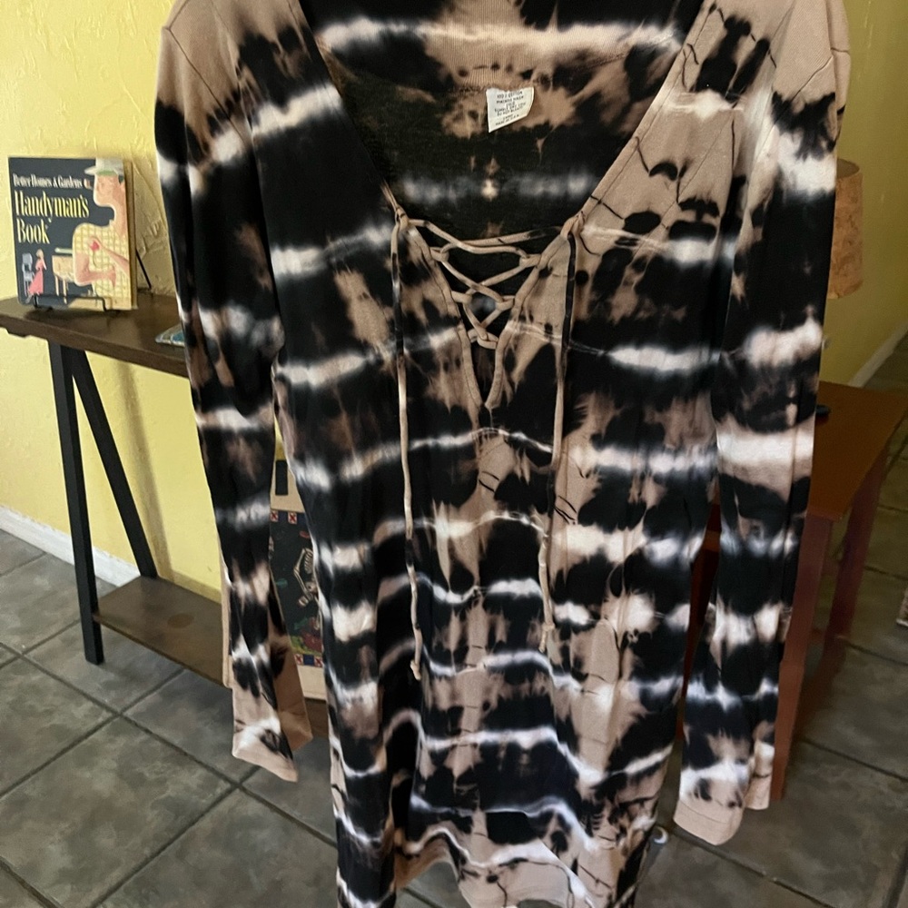 Black and Tan Lace-Up Top